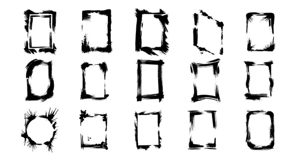 Векторный набор рамок для сухой кисти. Черно-белый рисунок чернил. Изолированный элемент иллюстрации . — стоковый вектор