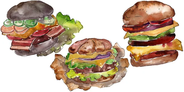 Hot dog fast food isolato. Acquerello sfondo illustrazione set. Elemento di illustrazione snack isolato . — Foto Stock