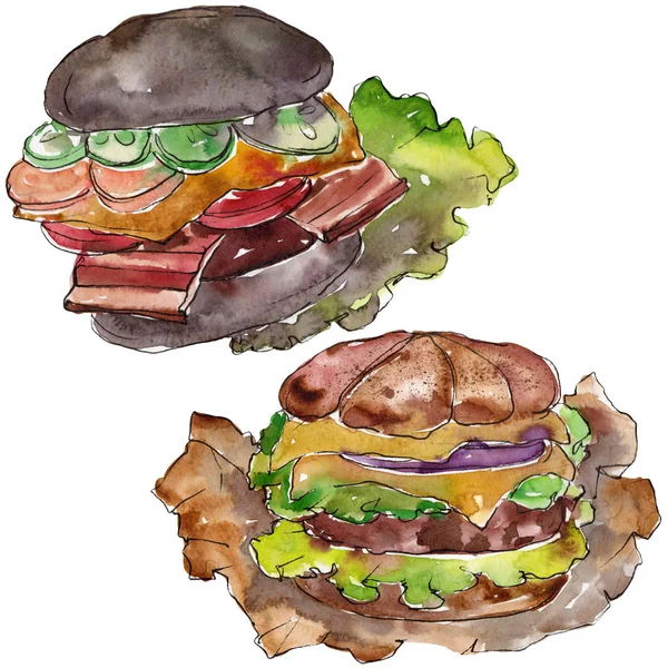 Hot Dog Fast Food isoliert. Aquarell Hintergrundillustration Set. Isolierte Snack Illustration Element. — Stockfoto