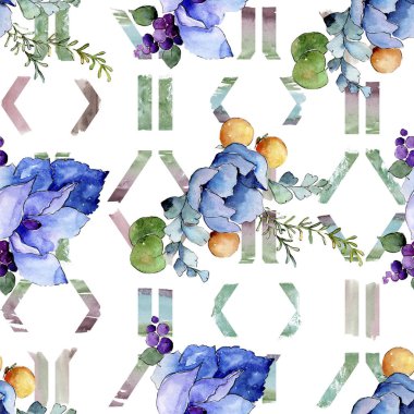 Tropik buket çiçek botanik çiçekler. Suluboya arka plan illüstrasyon seti. Kesintisiz arka plan deseni.