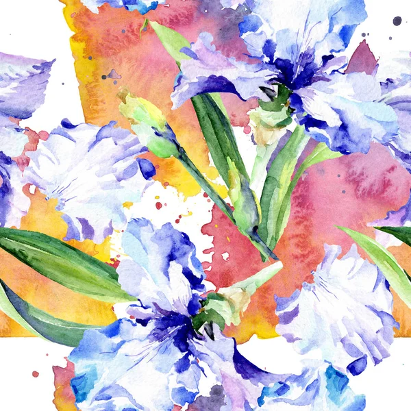 バイオレットアイリス花植物の花。●水彩背景イラストセット。シームレスな背景パターン. — ストック写真