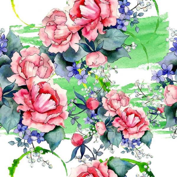 Rosa Rosenstrauß Botanische Blumen Wilde Frühlingsblume Aquarell Illustrationsset Vorhanden Aquarell — Stockfoto