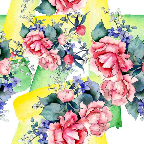 Rosa Rosa Bouquet Fiori Botanici Fiordaliso Selvatico Set Illustrazione Acquerello — Foto Stock