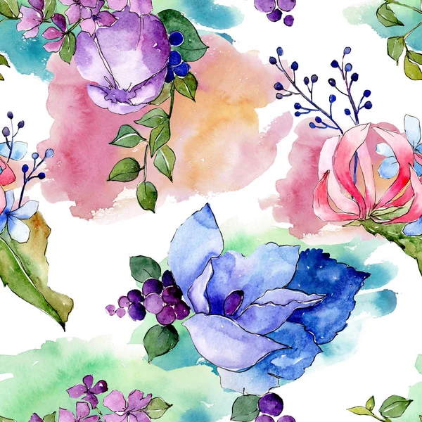 Tropic bouquet floral botanical flowers. Watercolor background illustration set. Seamless background pattern. — Stock Photo, Image