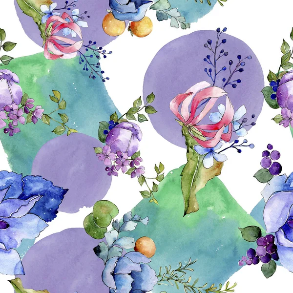 Tropic bukett blommiga botaniska blommor. Akvarell bakgrund illustration uppsättning. Sömlöst bakgrundsmönster. — Stockfoto