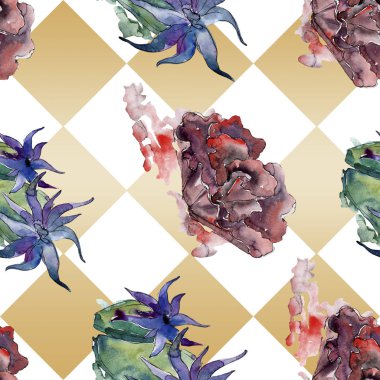 Renkli su sualtı doğa mercan resifi. Suluboya illüstrasyon seti. Kesintisiz arka plan deseni.