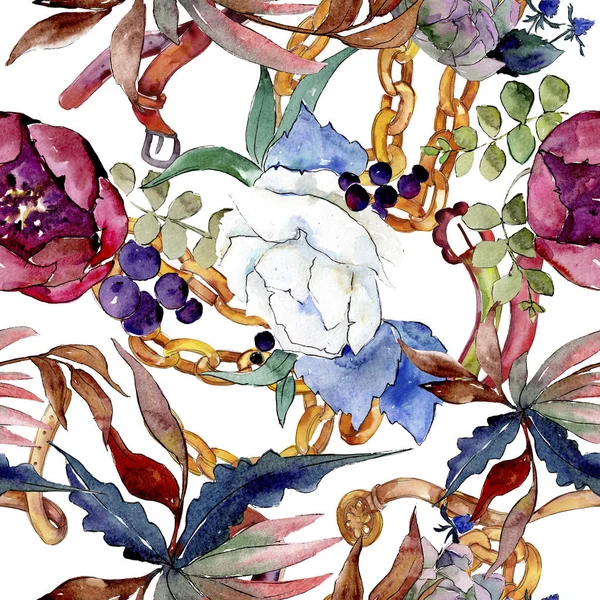 花束花卉植物花。水彩背景插图集。背景模式. — 图库照片