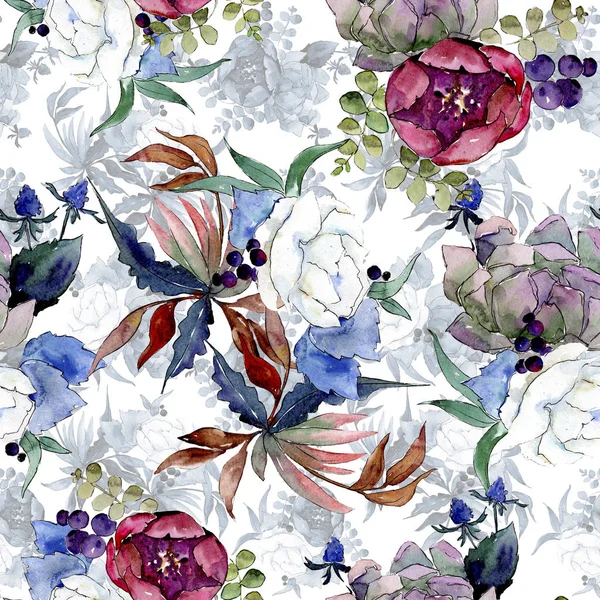 Buquê flores botânicas florais. Conjunto de ilustração de fundo aquarela. padrão de fundo . — Fotografia de Stock