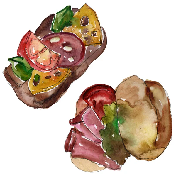 Sandwich Gustos Fast Food Set Ilustrații Fundal Acuarelă Acuarelă Desen — Fotografie, imagine de stoc