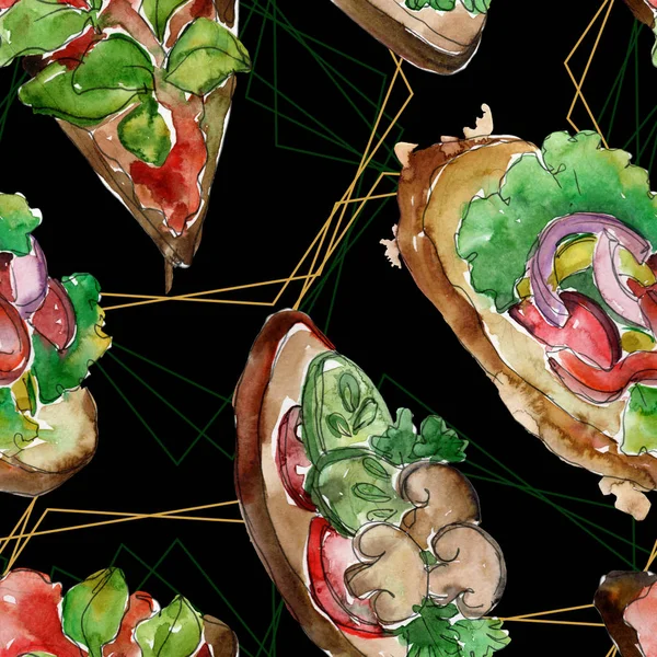 Sanduíche Saborosa Fast Food Conjunto Ilustração Fundo Aquarela Aquarelle Desenho — Fotografia de Stock