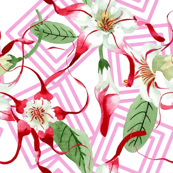 红白花花。水彩背景插图集。无缝背景模式. — 图库照片