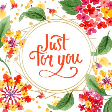 Kırmızı lantana çiçek botanik çiçekleri. Suluboya arka plan illüstrasyon seti. Çerçeve kenarlık süs karesi.