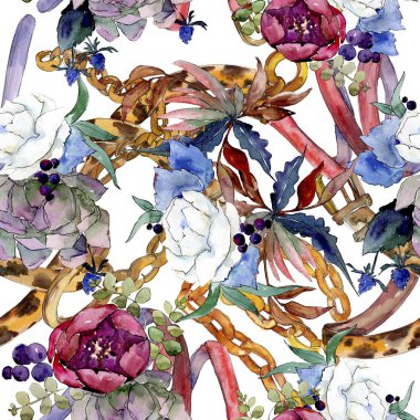 Buket çiçek botanik çiçekleri. Suluboya arka plan illüstrasyon seti. arka plan deseni.