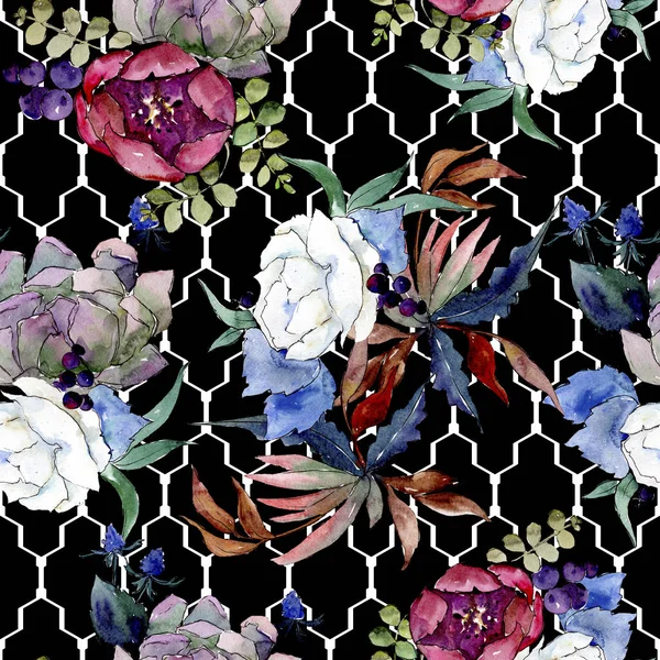 Ramo de flores botánicas florales. Conjunto de ilustración de fondo acuarela. patrón de fondo . —  Fotos de Stock