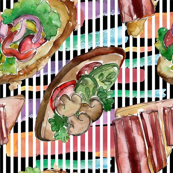 Panino Gustoso Fast Food Acquerello Sfondo Illustrazione Set Acquerello Disegno — Foto Stock