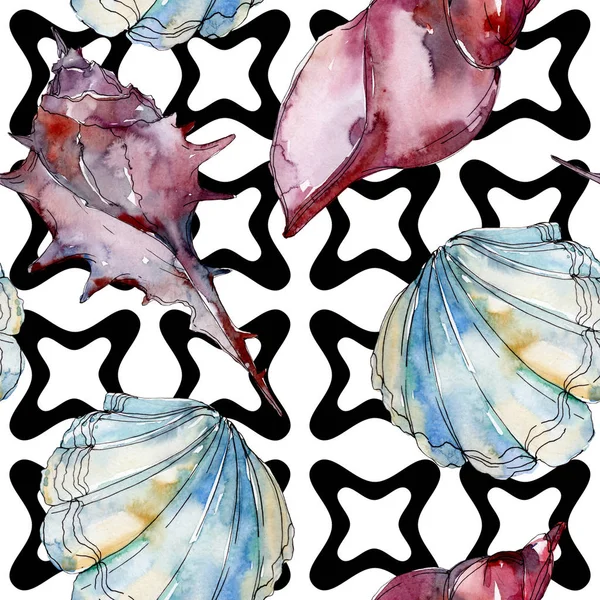 Nyári Strand Seashell Trópusi Víz Alatti Elemeket Akvarell Háttér Illusztráció — Stock Fotó