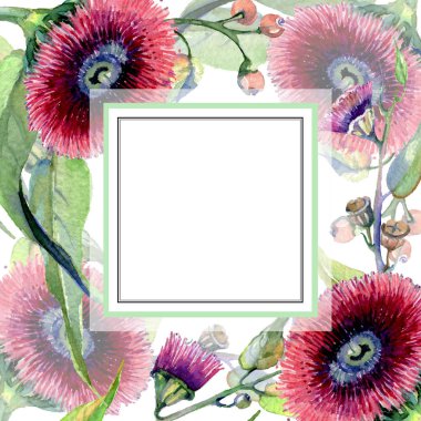 Pembe gül buketi çiçek botanik çiçekler. Yabani bahar yaprağı kır çiçeği. Suluboya arka plan kartı illüstrasyon seti.