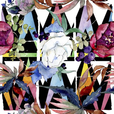 Buket çiçek botanik çiçekleri. Suluboya arka plan illüstrasyon seti. arka plan deseni.