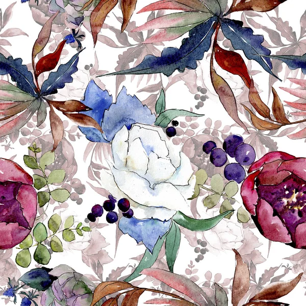 Csokor virágos botanikus virágok. Akvarell háttér illusztráció meg. háttér-mintázat. — Stock Fotó