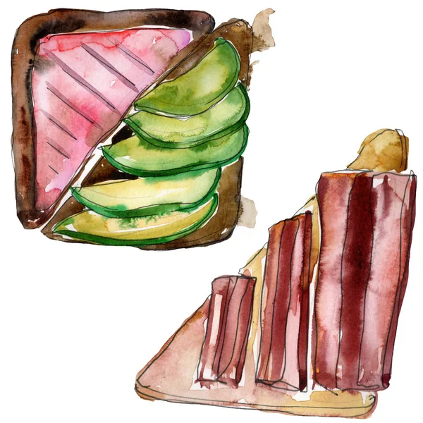 Sandwich Sabrosa Comida Rápida Conjunto Ilustración Fondo Acuarela Acuarela Dibujo — Foto de Stock