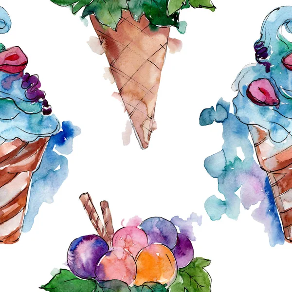 Dolce Dolce Cono Gelato Saporito Acquerello Sfondo Illustrazione Set Acquerello — Foto Stock