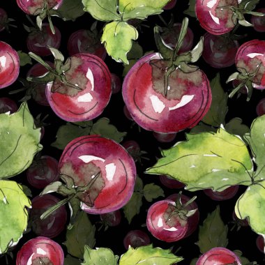 Domates taze sağlıklı gıda. Suluboya arka plan illüstrasyon seti. Kesintisiz arka plan deseni.