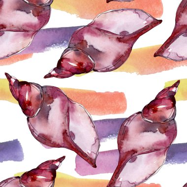 Yaz plaj deniz kabuğu tropikal sualtı elemanları. Suluboya arka plan illüstrasyon seti. Suluboya çizim moda aquarelle izole. Kusursuz arka plan deseni. Kumaş duvar kağıdı baskı doku.