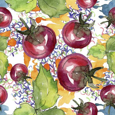 Domates taze sağlıklı gıda. Suluboya arka plan illüstrasyon seti. Kesintisiz arka plan deseni.