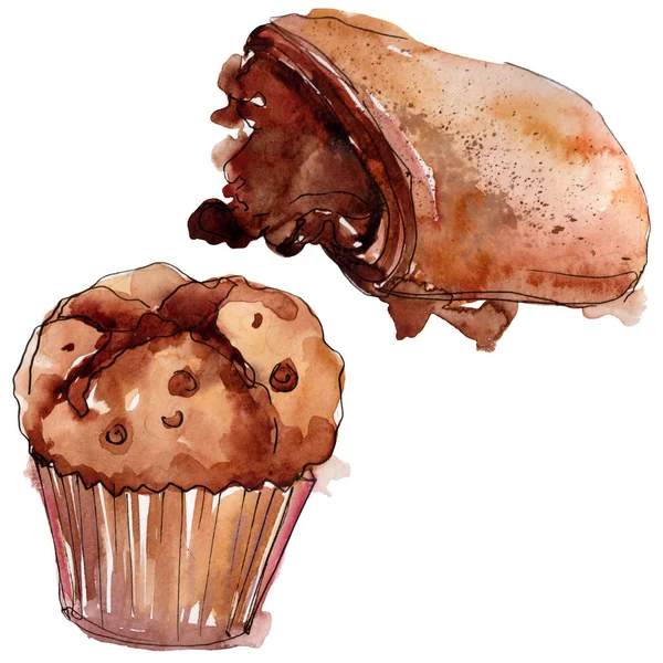 Ízletes Sütemény Zsemle Édes Desszert Akvarell Háttér Illusztráció Meg Akvarell — Stock Fotó