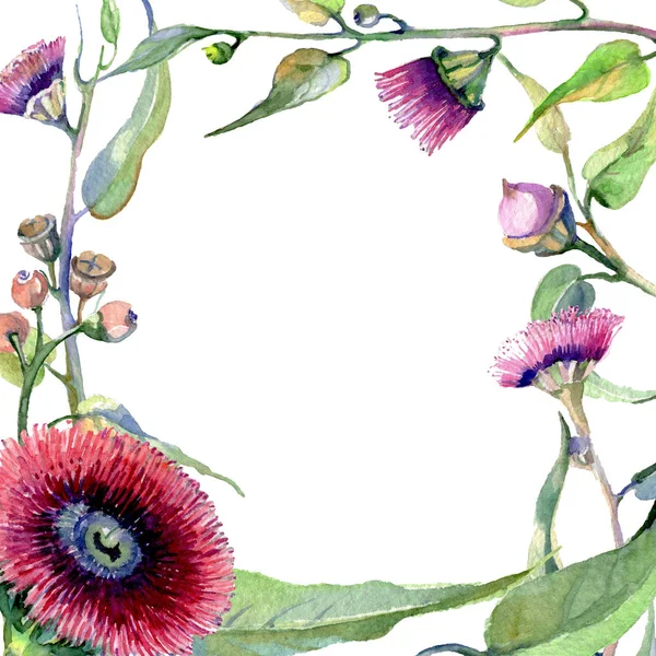 粉红色玫瑰花束花卉植物花。水彩背景插图集。框架边框装饰正方形. — 图库照片
