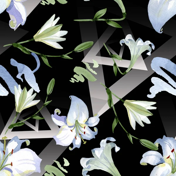 Biała Lilia Kwiatowy Kwiatów Botanicznych Dziki Kwiat Liści Wiosny Zestaw — Zdjęcie stockowe