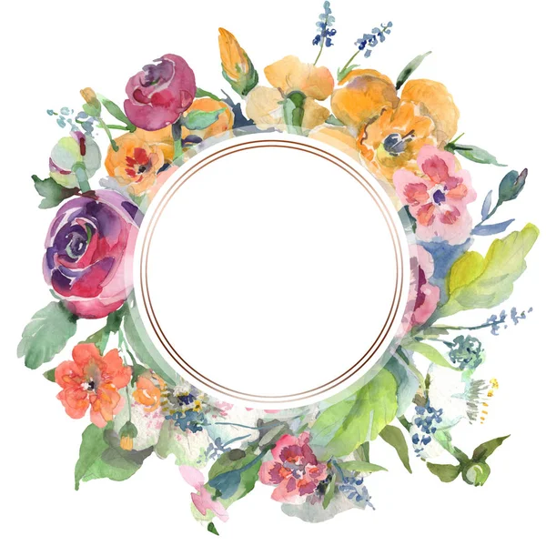 Bouquet floral botanical flowers. Watercolor background illustration set. Frame border ornament square. — Stock Photo, Image