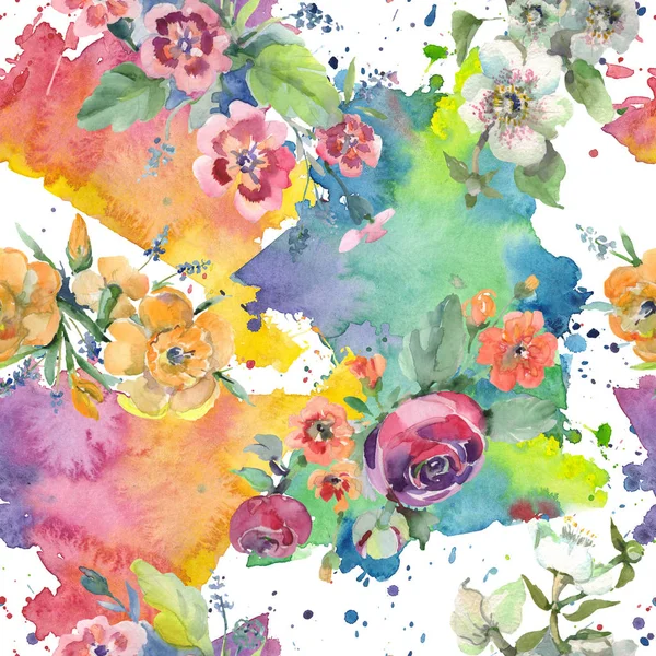 Bouquet floral botanical flowers. Watercolor background illustration set. Seamless background pattern. — Stock Photo, Image