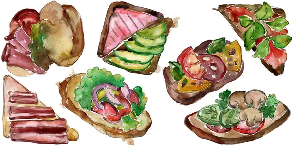 Sandwich Leckeres Fast Food Aquarell Hintergrundillustration Set Aquarellzeichnung Modeaquarell Isoliert — Stockfoto