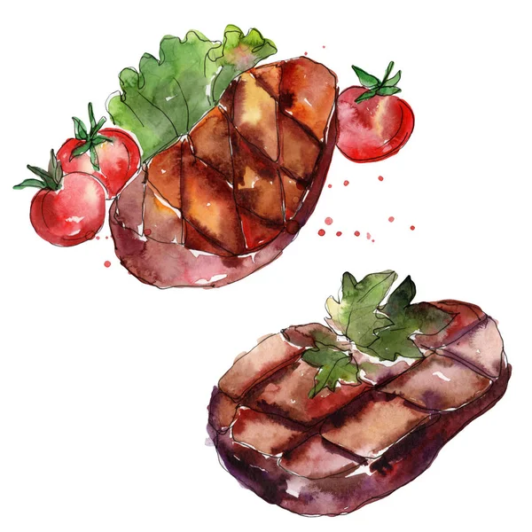 Grilled Steak Tasty Food Hand Drawn Barbeque Meat Illustration Watercolor — Stock Photo, Image