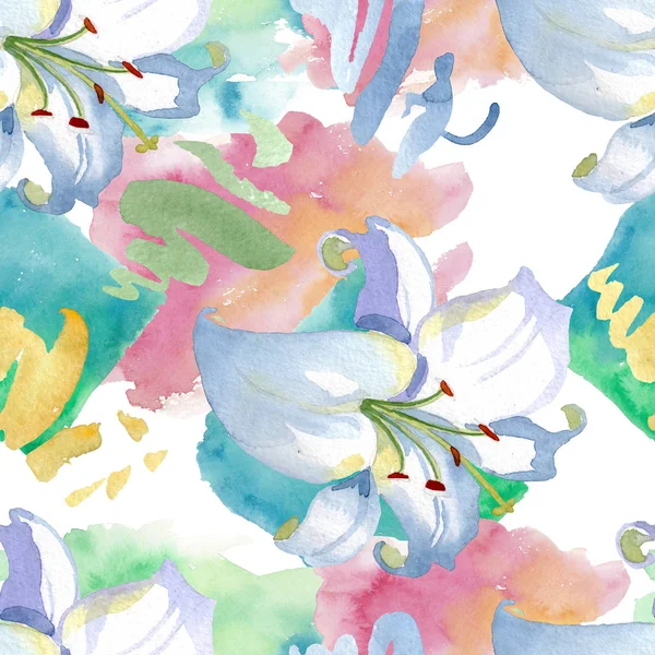 Vit Lilja Blommiga Botaniska Blommor Wild Spring Leaf Wildflower Akvarell — Stockfoto