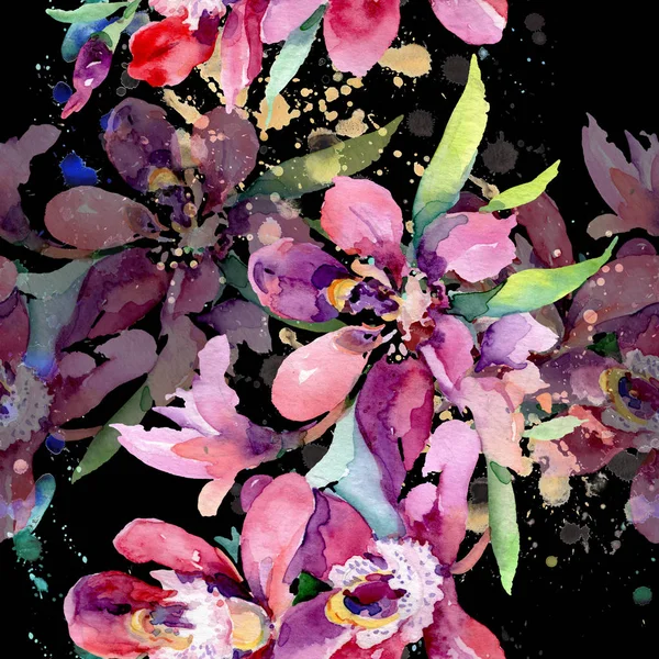 Букети Орхідей Ботанічних Квітів Дикий Весняний Лист Дикої Квітки Набір — стокове фото