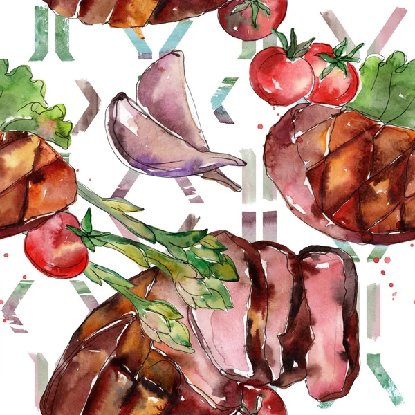 Carne Parrilla Sabrosa Comida Ilustración Carne Barbacoa Dibujada Mano Juego — Foto de Stock