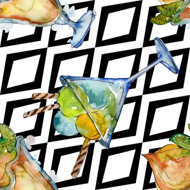 Sulu Boya stilinde lezzetli dondurma. Aquarelle şekerli tatlı şekilde ayarlayın. Sorunsuz arka plan deseni.