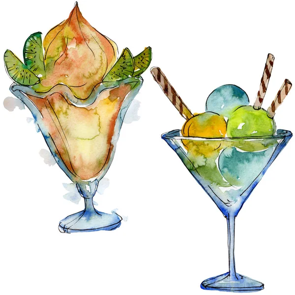 Leckeres Eis im Aquarell-Stil. Aquarell süßes Dessertillustrationsset. isolierte Desserts Hintergrundelement. — Stockfoto