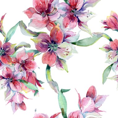 Buket çiçek botanik çiçekler. Suluboya arka plan illüstrasyon küme. Sorunsuz arka plan deseni.