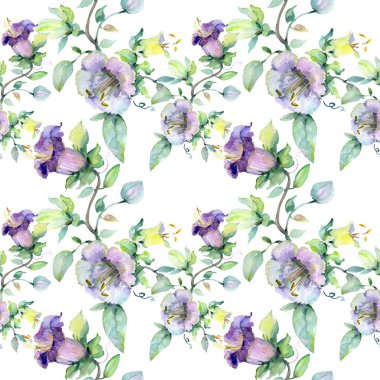 Buket çiçek botanik çiçekler. Suluboya arka plan illüstrasyon küme. Sorunsuz arka plan deseni.