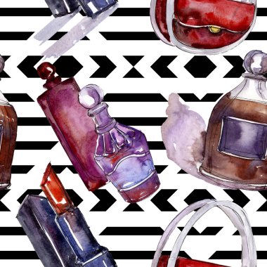 Moda kroki glamour çizimde bir suluboya stil izole öğesi. Sorunsuz arka plan deseni.