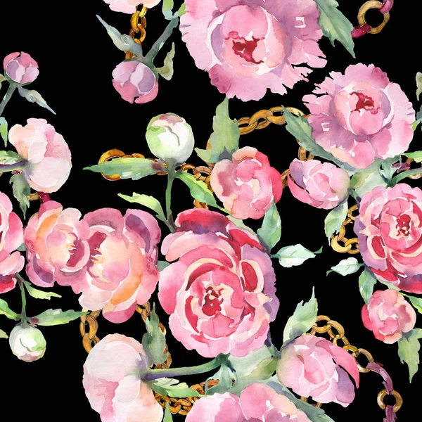 Ramo con peonía flores botánicas florales. Conjunto de ilustración de fondo acuarela. Patrón de fondo sin costuras . — Foto de Stock