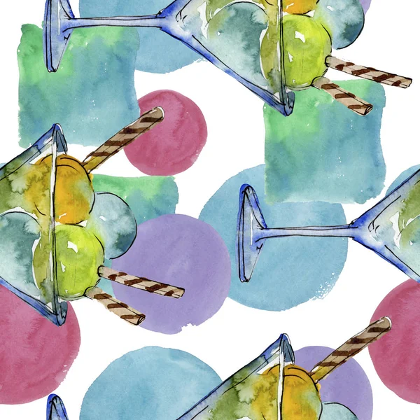 Tasty ice cream in a watercolor style. Aquarelle sweet dessert illustration set. Seamless background pattern. — Stock Photo, Image