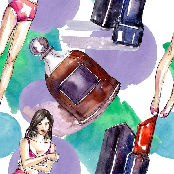 Ilustración de glamour de bosquejo de moda en un elemento aislado estilo acuarela. Patrón de fondo sin costuras . — Foto de Stock