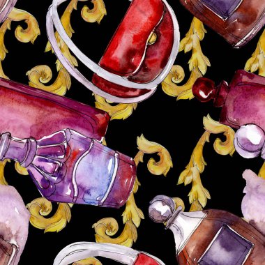 Moda kroki glamour çizimde bir suluboya stil izole öğesi. Sorunsuz arka plan deseni.