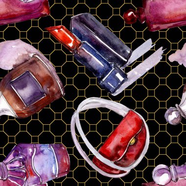 Moda kroki glamour çizimde bir suluboya stil izole öğesi. Sorunsuz arka plan deseni.