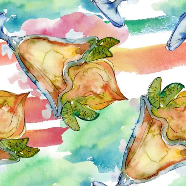 Sulu Boya stilinde lezzetli dondurma. Aquarelle şekerli tatlı şekilde ayarlayın. Sorunsuz arka plan deseni.