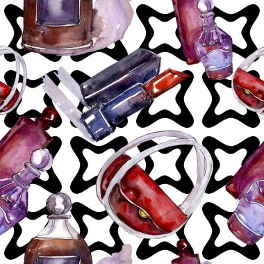 Moda kroki glamour çizimde bir suluboya stil izole öğesi. Sorunsuz arka plan deseni.